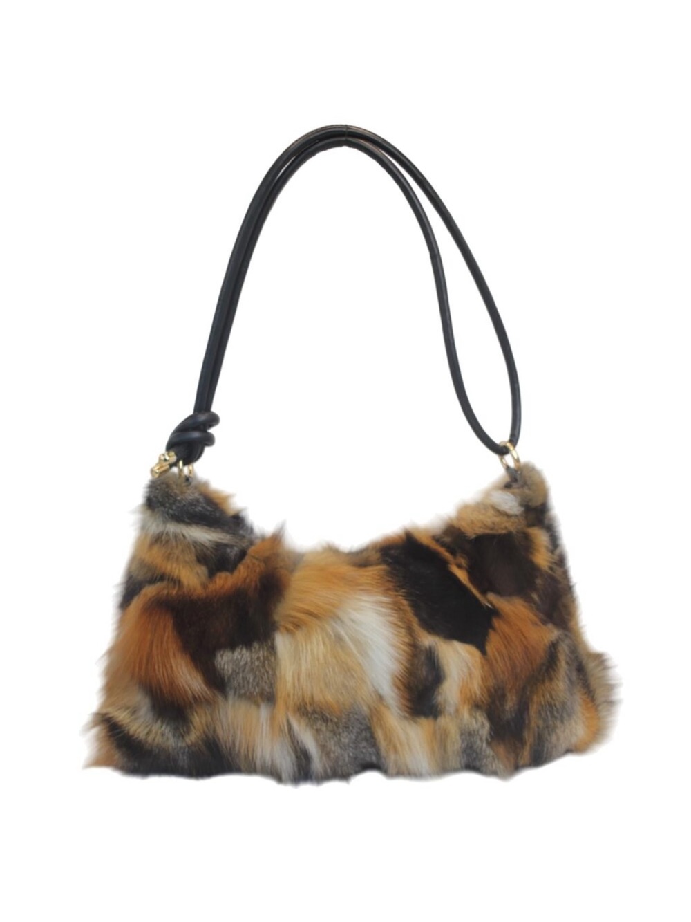 New Genuine Fox Fur Hobo Bag with Leather Strap Natural Multi-Color Fur